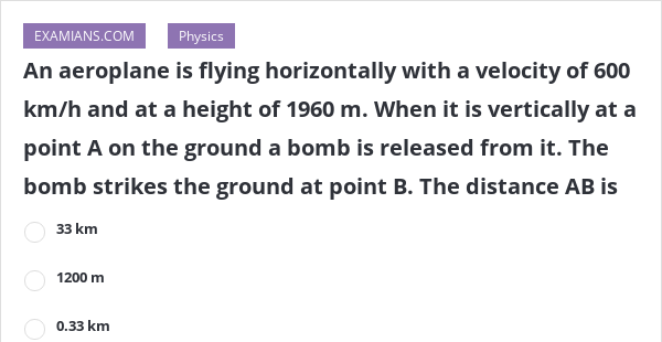 An Aeroplane Is Flying Horizontally With A Velocity Of 600 Km H And At