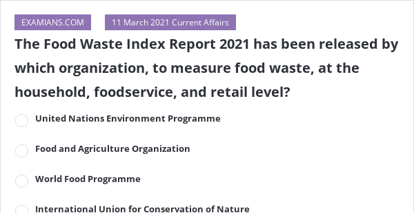 The Food Waste Index Report Has Been Released By Which