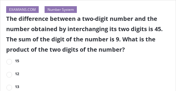 The Difference Between A Two Digit Number And The Number Obtained By