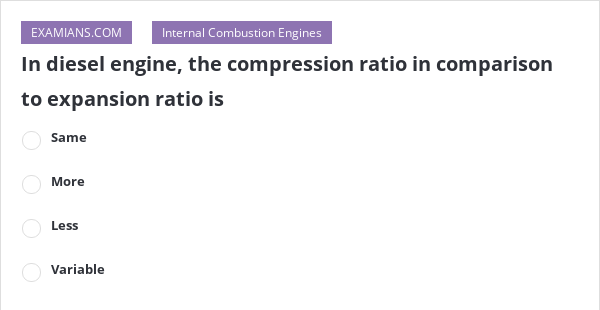 In Diesel Engine, The Compression Ratio In Comparison To Expansion ...