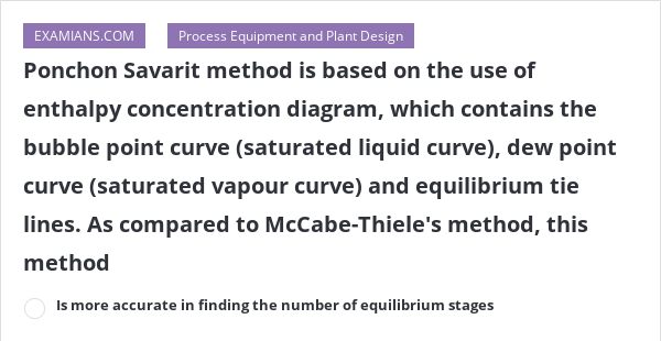 Ponchon Savarit Method Is Based On The Use Of Enthalpy Concentration ...