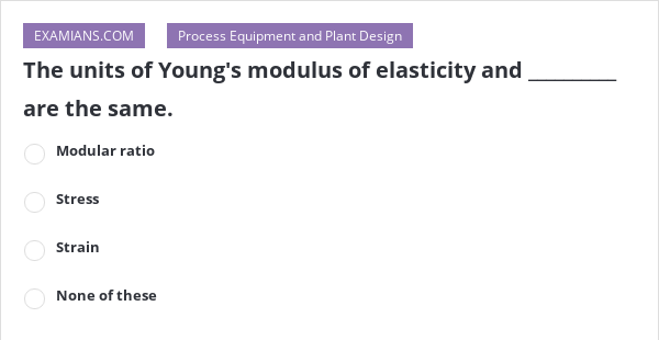 The units of Young's modulus of elasticity and __________ are the same ...