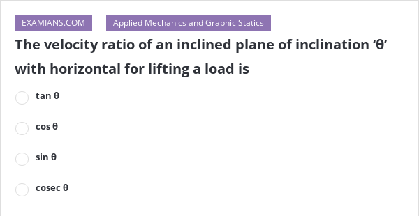 the-velocity-ratio-of-an-inclined-plane-of-inclination-with