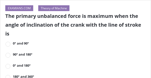 The primary unbalanced force is maximum when the angle of inclination ...