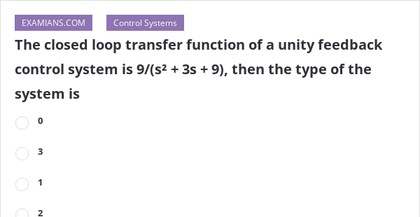 The closed loop transfer function of a unity feedback control system is ...