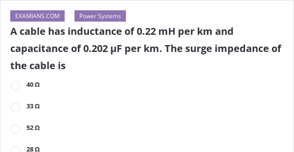 A cable has inductance of 0.22 mH per km and capacitance of 0.202 µF ...