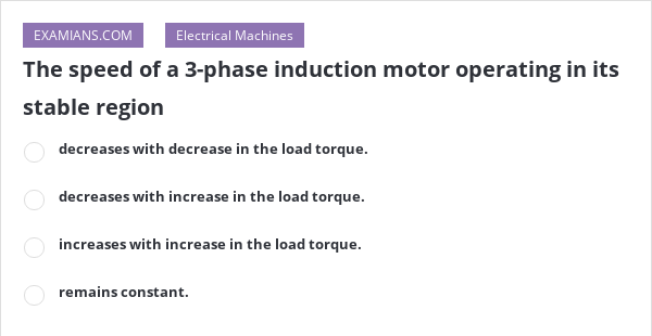 The speed of a 3-phase induction motor operating in its stable region ...