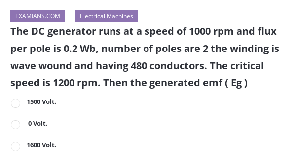 The DC generator runs at a speed of 1000 rpm and flux per pole is 0.2 ...