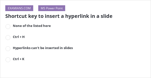 what is the shortcut key of insert hyperlink
