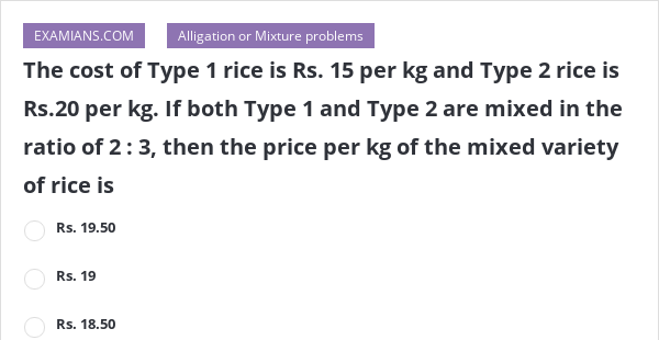 The Cost Of Type 1 Rice Is Rs 15 Per Kg And Type 2 Rice Is Rs 20 Per the-cost-of-type-1-rice-is-rs-15-per-kg-and-type-2-rice-is-rs-20-per
