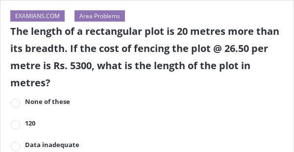 The length of a rectangular plot is 20 metres more than its breadth. If ...