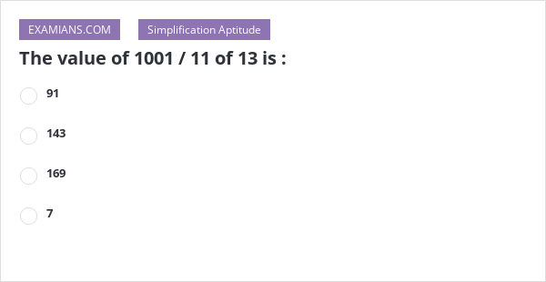 the value of 1001 11 of 13 is