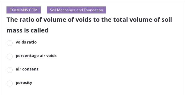 the ratio of voids to total volume of soil mass is called